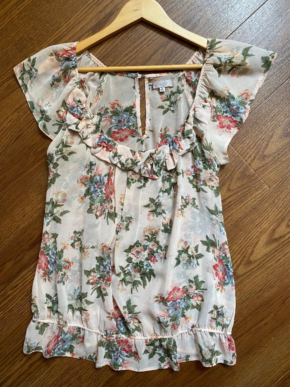 TEMT Vintage Floral Chiffon Ruffle Blouse Sheer Boho Cottagecore Top Size 12 8